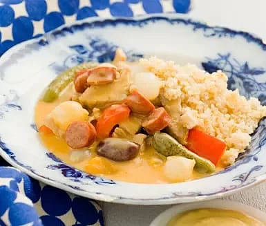 Kreolskans vardagsgryta med syltlök och cornichons