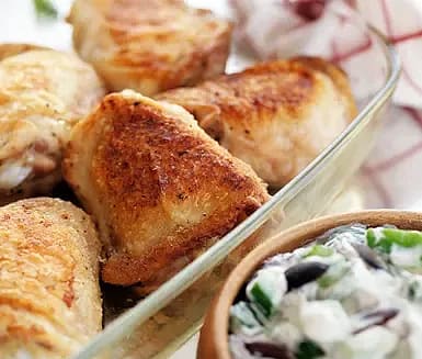 Kycklinglår med olivtzatziki och ris