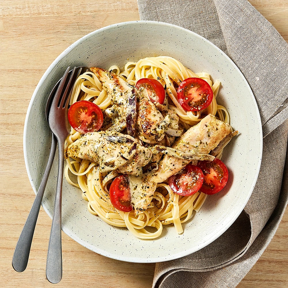 Kycklingpasta med basilikapesto