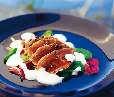 Lammfilé i ginvinägrett med pomeranskräm