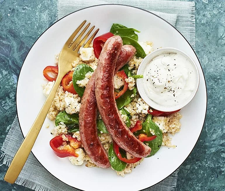 Lammkorv med getost och vitlöksyoghurt