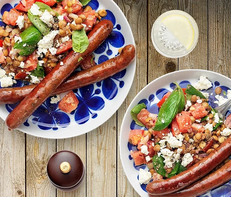 Lammkorv med lins- och tomatsallad