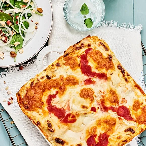 Lasagne med linser och grillad paprika
