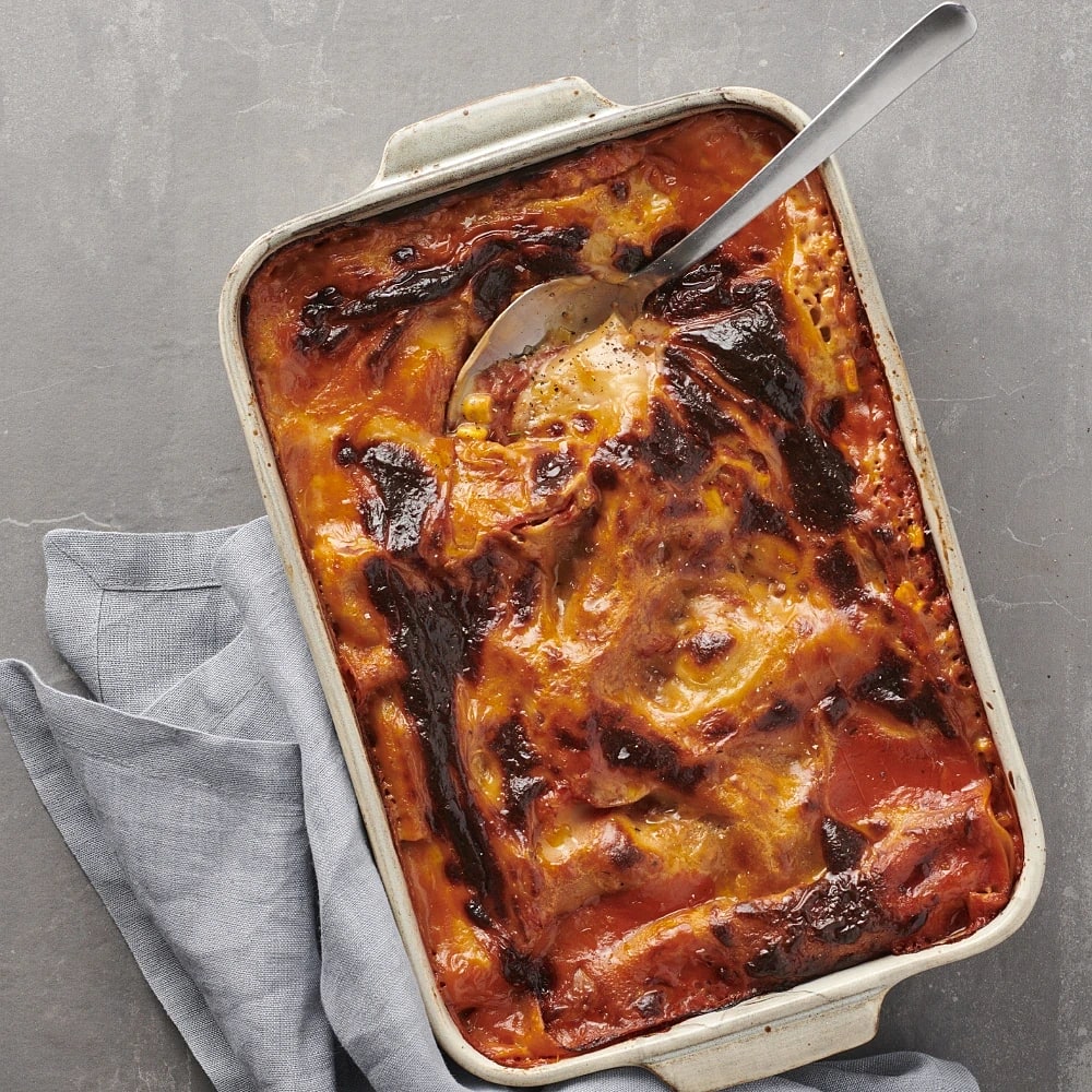 Lasagne med majs och tomat