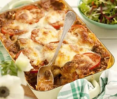 Lasagne "moussaka" med aubergine och mozzarella