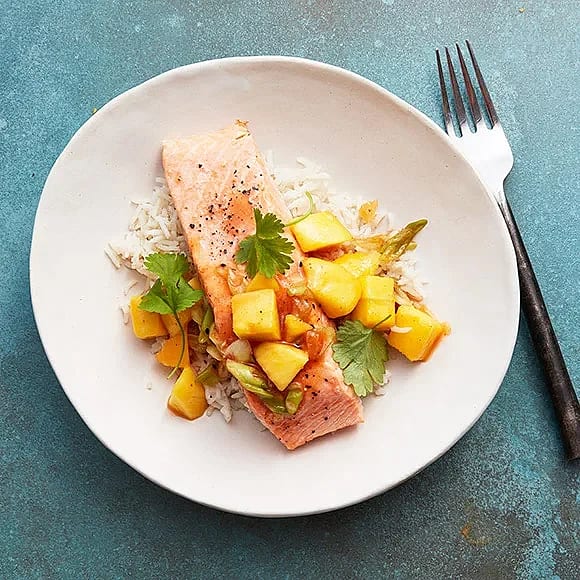 Lax med kokosris och mangosalsa