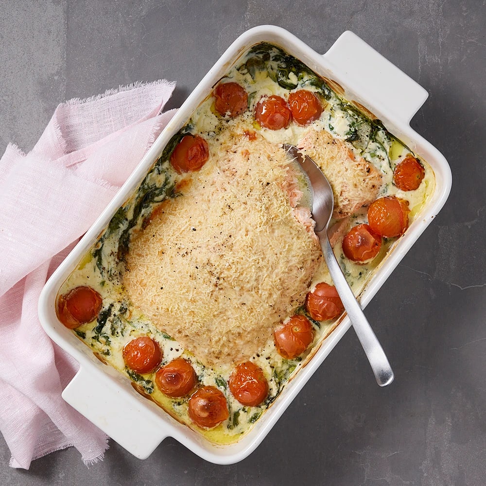 Lax med spenat, grädde och parmesanost