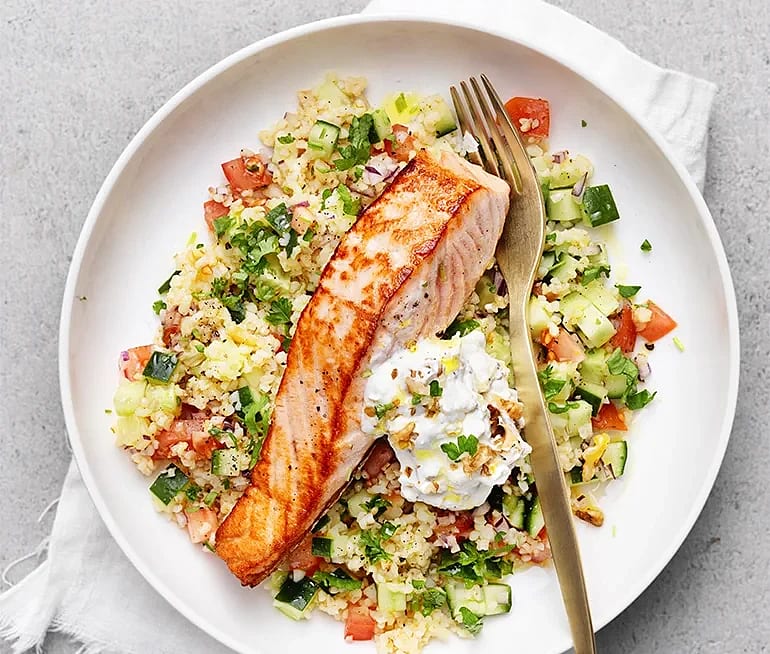Lax med tabbouleh och valnötscrème