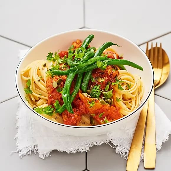 Linguine med salsiccia och paprika
