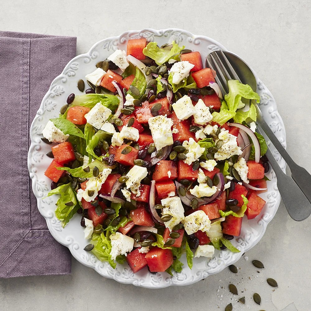 Matig sallad med melon, fetaost och bönor