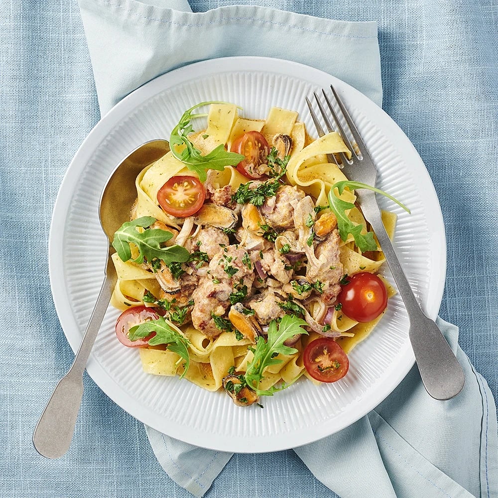 Mussel- och chorizopasta med persilja