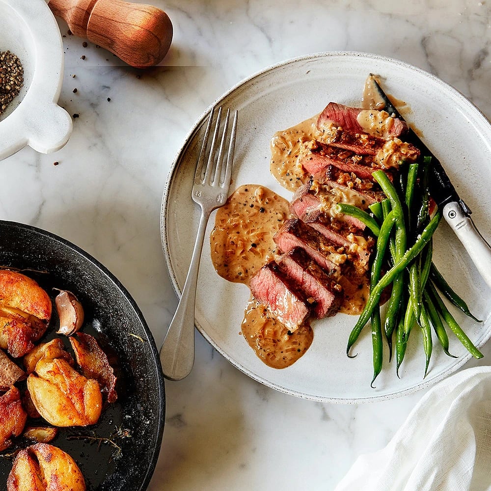 Oxfilé med pepparsås och haricots verts