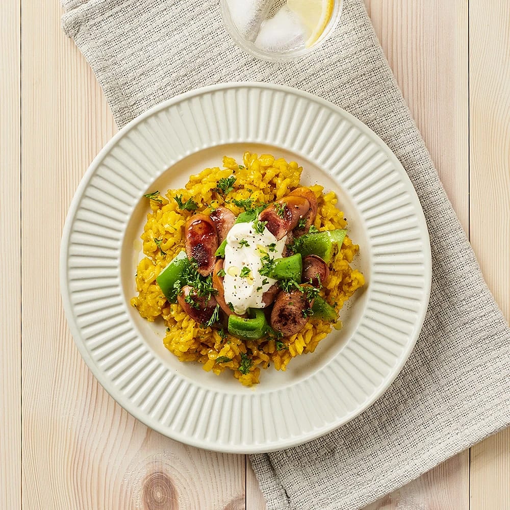 Paella med vitlöksdipp