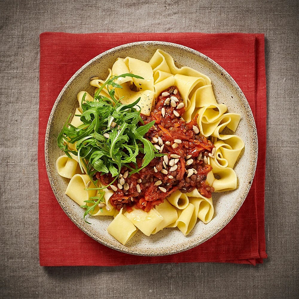 Pappardelle med tomat- och linssås