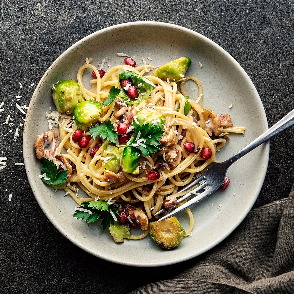 Pasta med brysselkål och pancetta