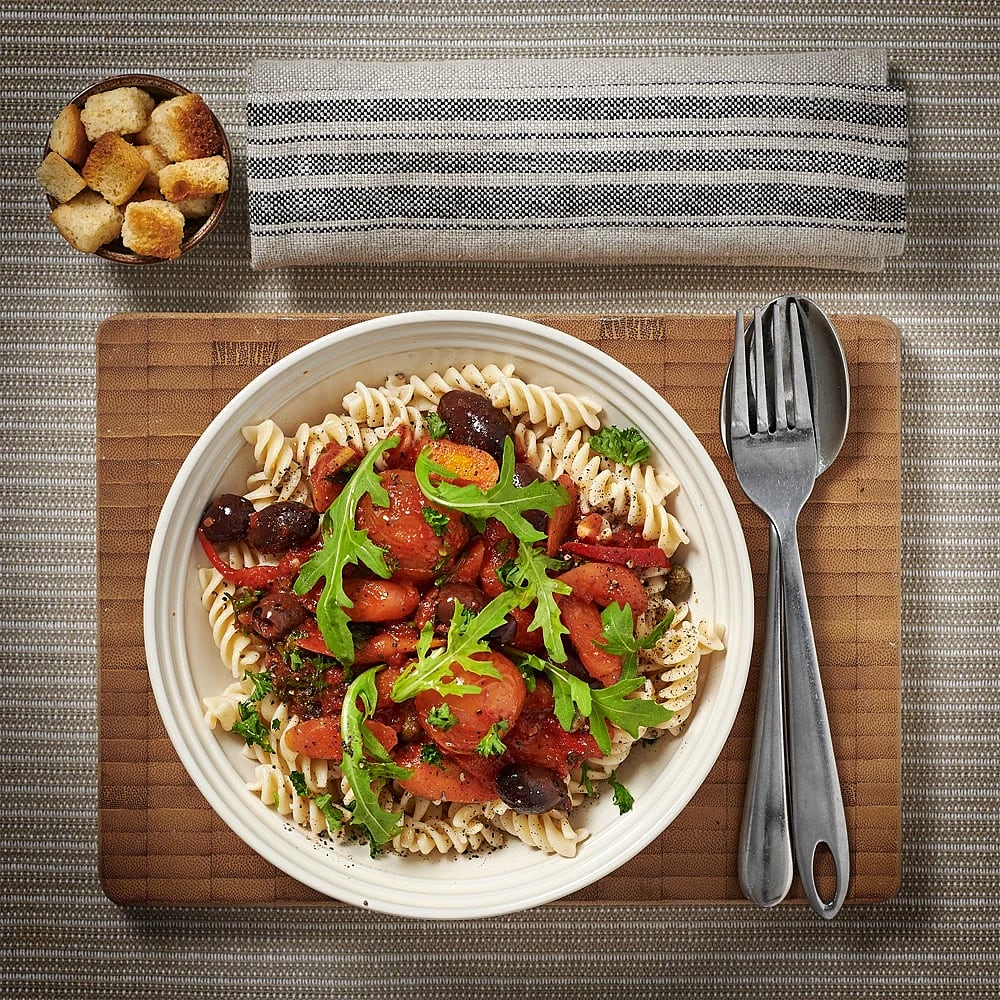 Pasta puttanesca med morötter
