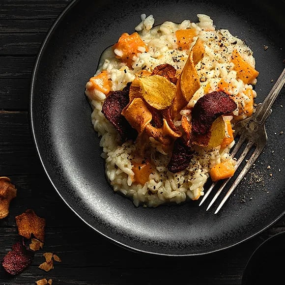 Pumparisotto med rotfruktschips