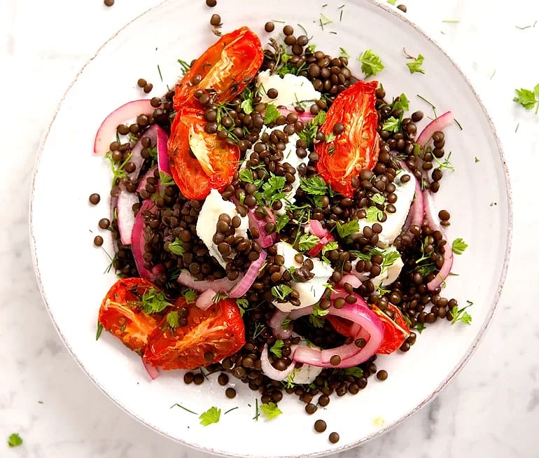 Puylinser med bakade tomater och gorgonzola