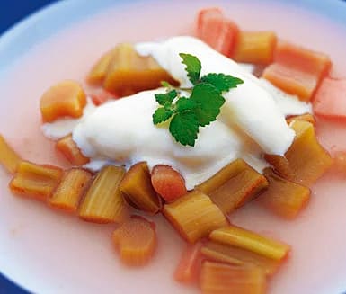 Rabarbersoppa med fläder och fryst yoghurt