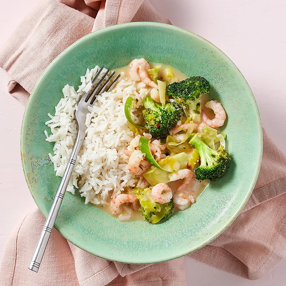 Räkor i kokosmjölk med broccoli