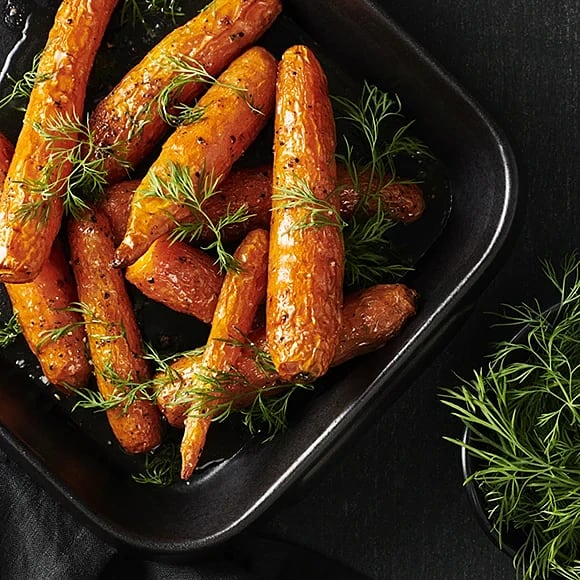 Rostade morötter med dill, ättika och honung