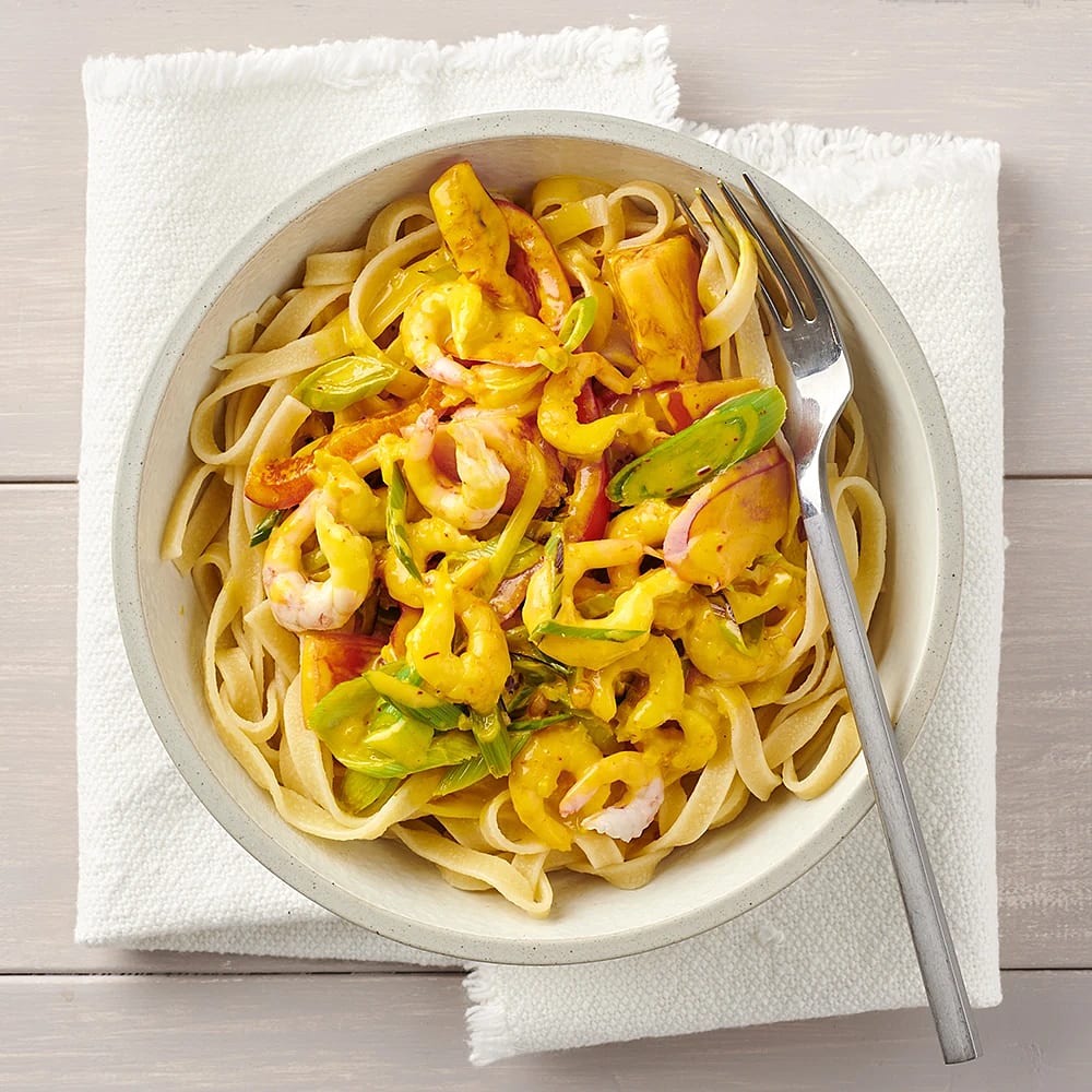 Saffranspasta med skaldjur