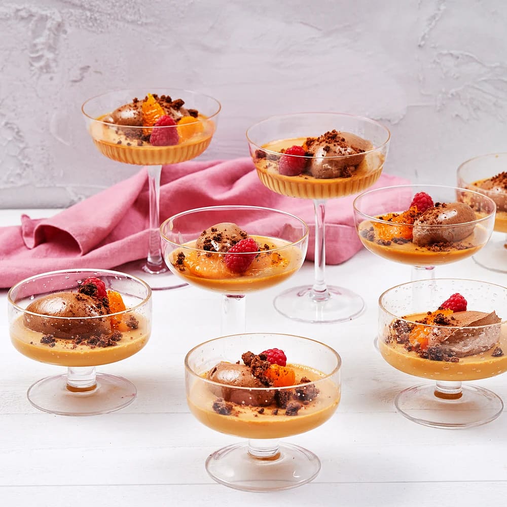 Salt kolapannacotta, chokladmousse och citrus