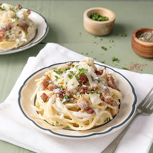 Spaghetti carbonara med färskost