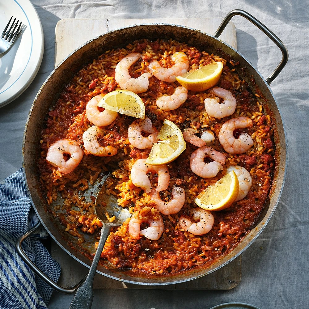 Spanskt ris med räkor och chorizo