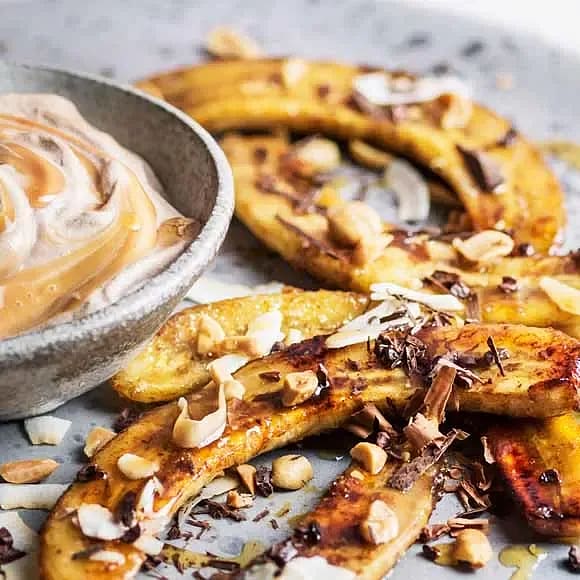 Stekta bananer med chokladkolagrädde