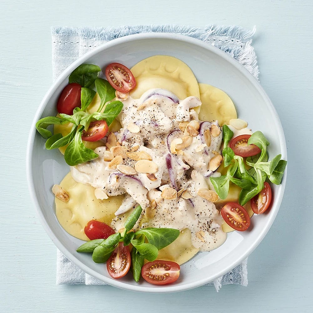 Svamppasta med kyckling och mandel