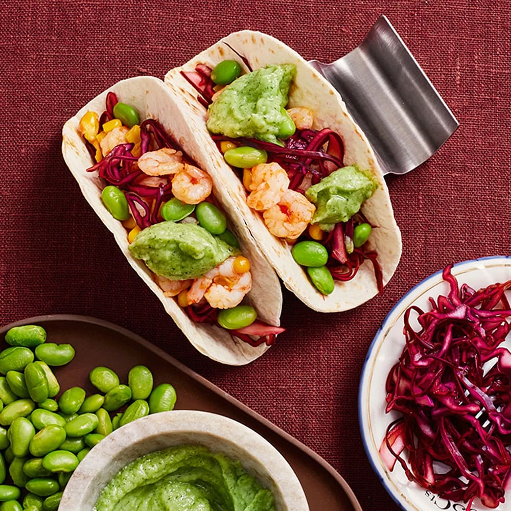 Tacos med chiliräkor och avokadomajonnäs