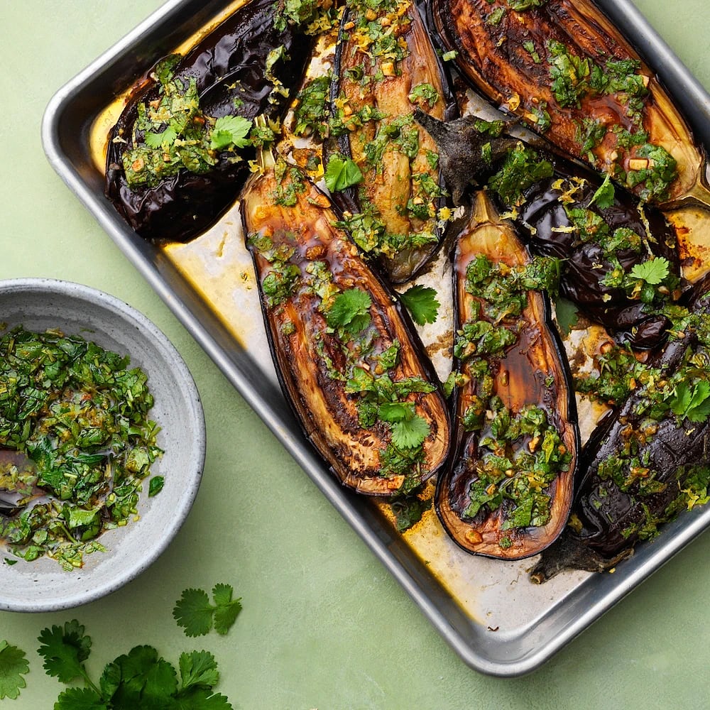 Ugnsbakad aubergine med chermoula