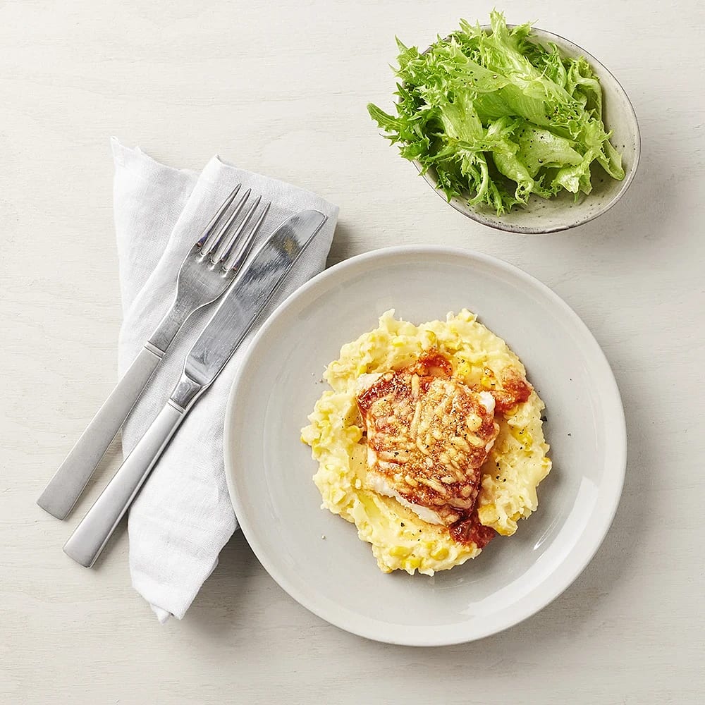 Ugnsbakad tacotorsk med potatismos