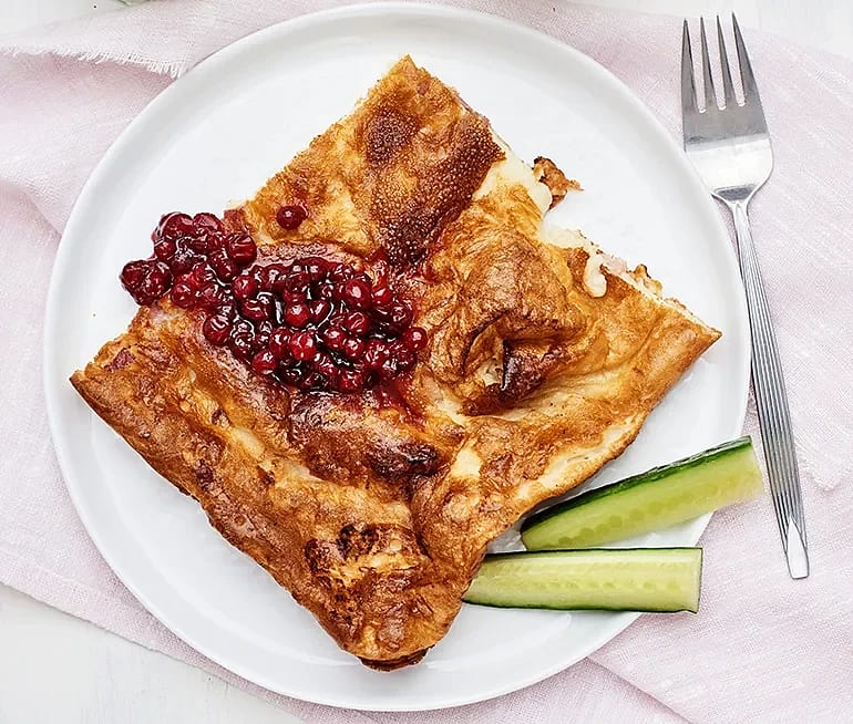 Ugnspannkaka med bacon och gurka