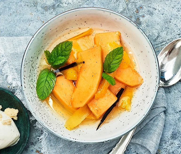Vaniljkokt melon och mynta med glass och krossade drömmar