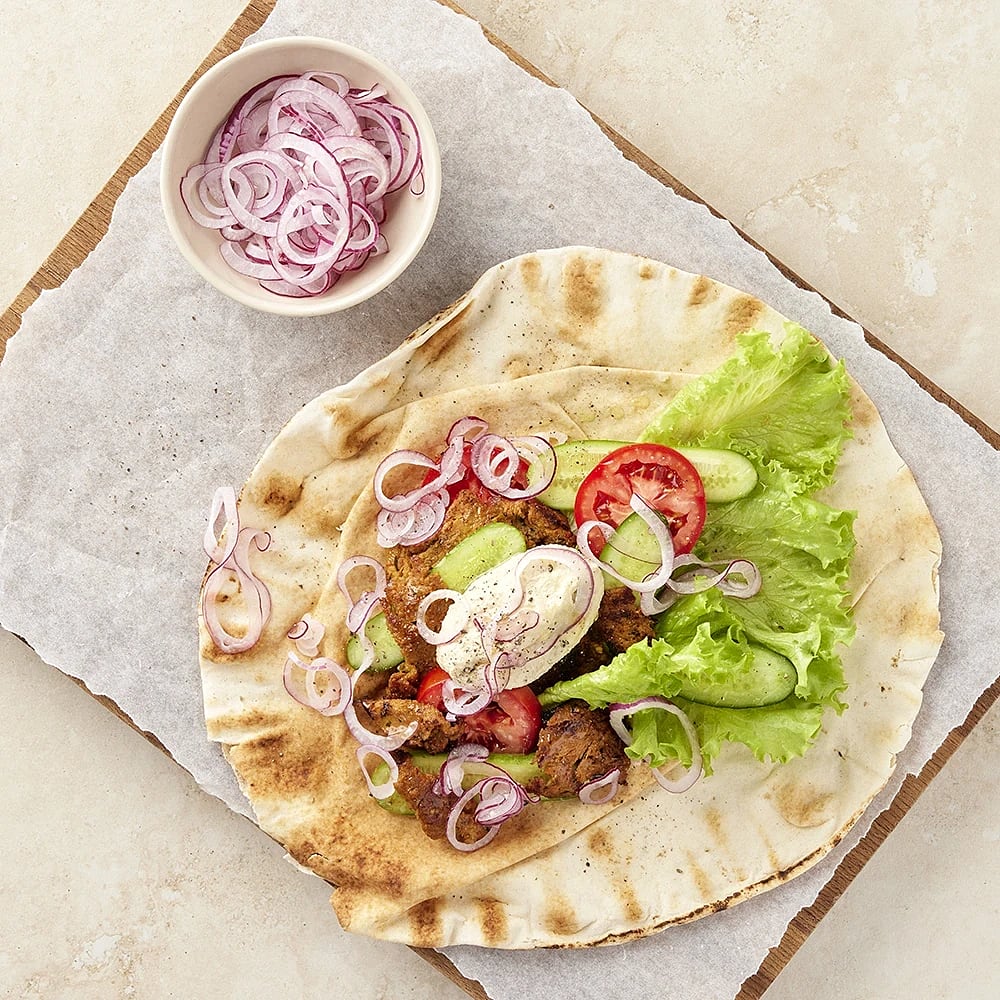 Vegokebab i libabröd med hummus